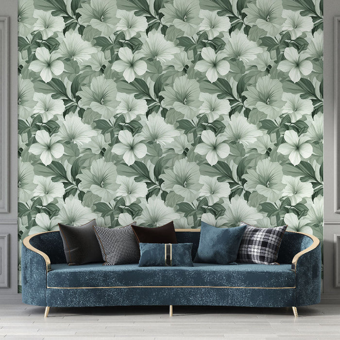 Tapete floral | Τροπικό μοτίβο λουλουδιών σε αποχρώσεις του πράσινου