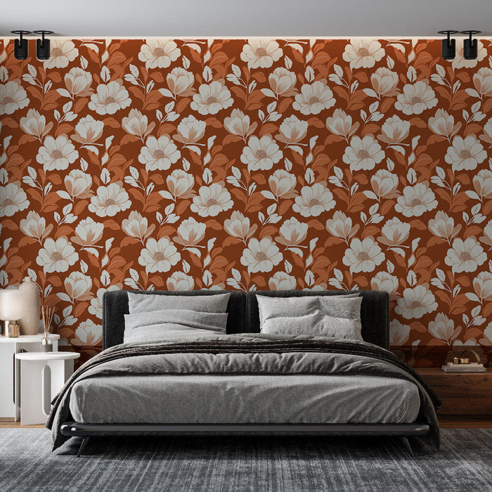 Çiçekli Duvar Kağıdı | Kireçtaşı arka plan üzerinde güzel beyaz çiçek deseni