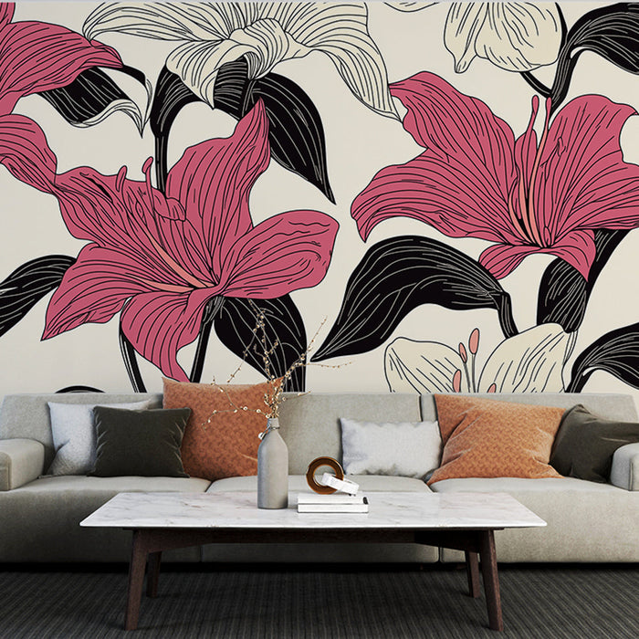 Tapeta z motywem kwiatowym | Motyw kolorowych lilii na jasnym tle