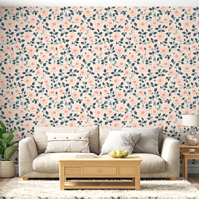 Тапет с цветен мотив | Деликатен розов мотив на светъл фон