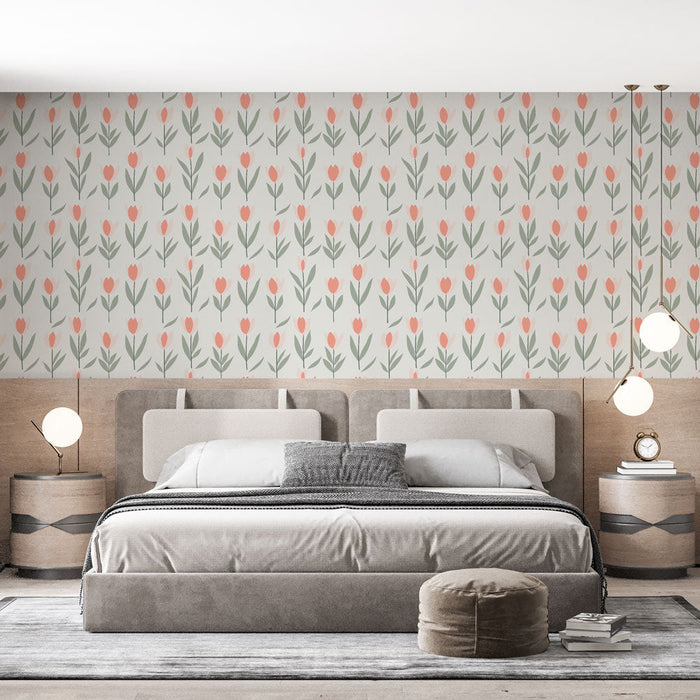 Floral Mural Wallpaper | Ružičasti uzorak tulipana na svijetloj pozadini