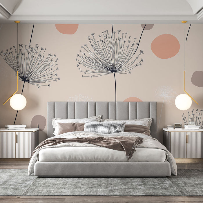 Tapeta s cvetličnim vzorcem | Nežen vzorec cvetja in pastelnih krogov