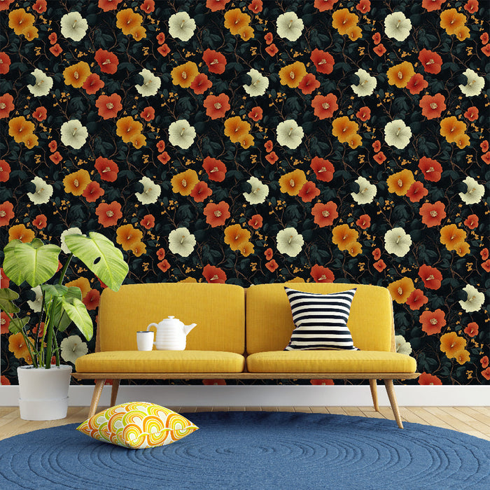 Fotótapéta virágos | Világos virágmintás sötét háttéren