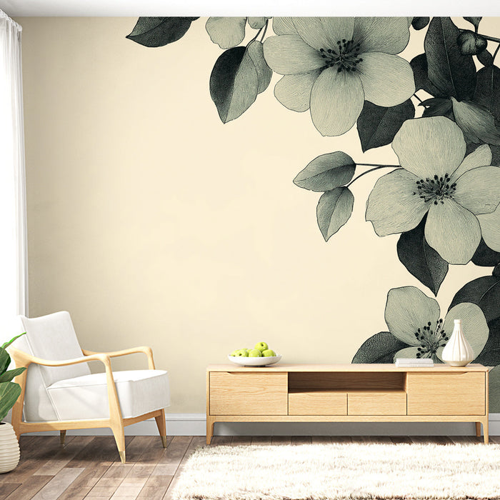 Mural Tapet floral | Elegant mønster av håndtegnede blomster