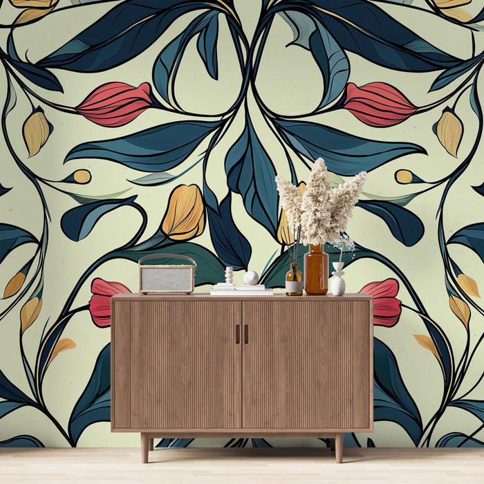 Falikép virágos | Elegáns virág- és lombminta