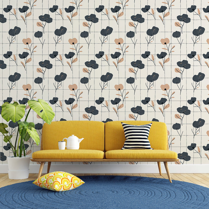 Floral Mural Wallpaper | Harmonious pattern of delicate flowers on a neutral background