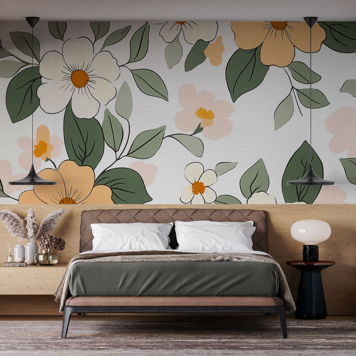 Seinapilt tapeet lilleline | Ere lilleline muster pehmetes toonides ja lehestikuga