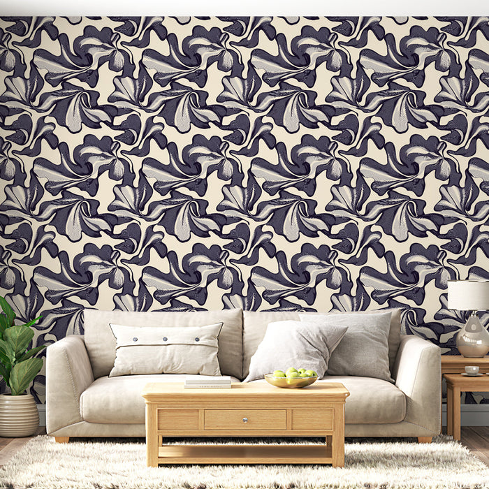 Tapete с цветен флорален дизайн | Вълнест мотив в сини и кремави тонове