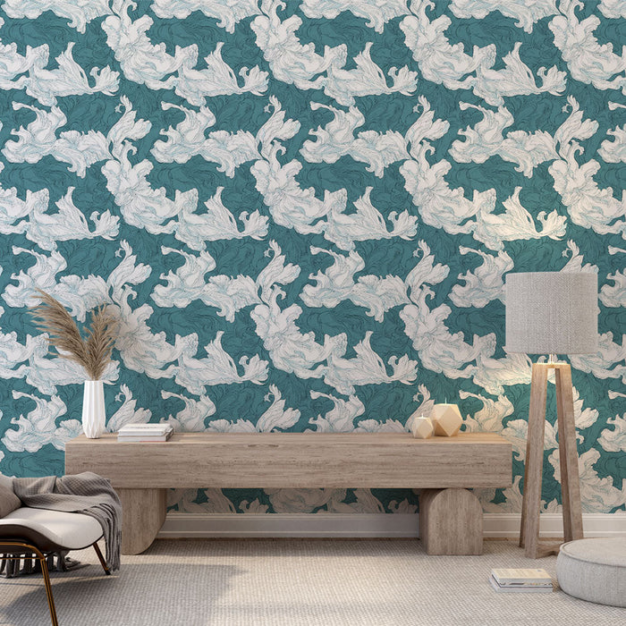 Fotótapéta virágos | Fehér írisz minták türkiz háttéren