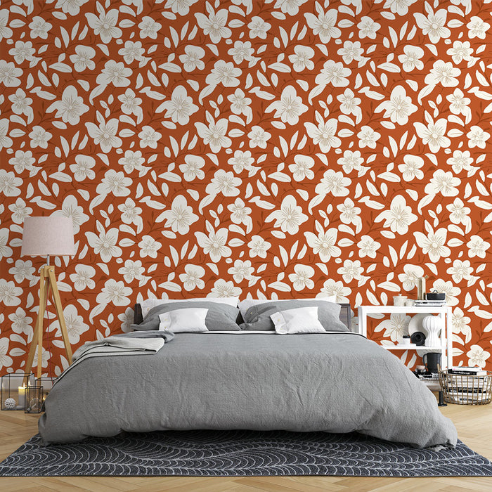 Tapet floral cu flori albe | Modele de flori albe pe un fundal ruginiu