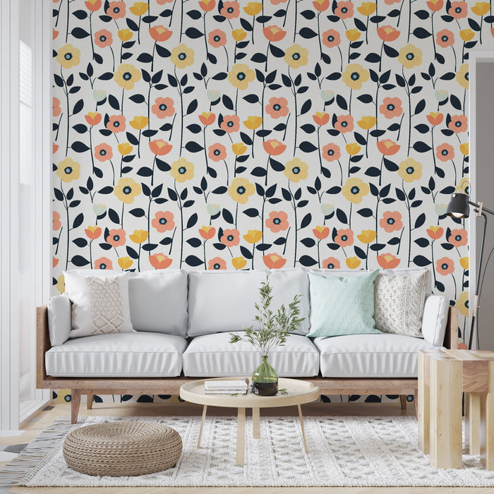 Foto Behang bloemen | Kleurrijke bloemenpatronen op een lichte achtergrond