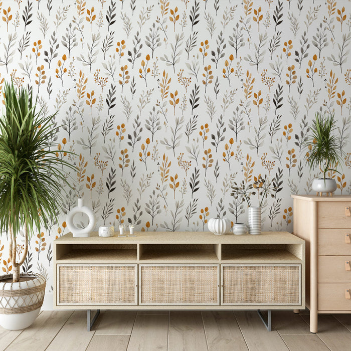 Fototapeet lilleline | Õrnad lille- ja lehemustrid beežis ja mustas