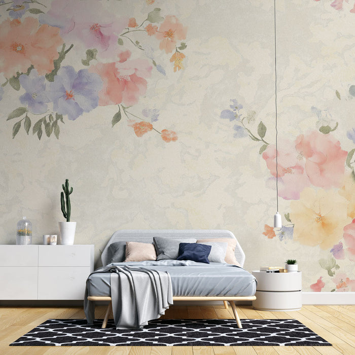 Mural Wallpaper floral | Delicate patterns of pastel flowers on a soft background