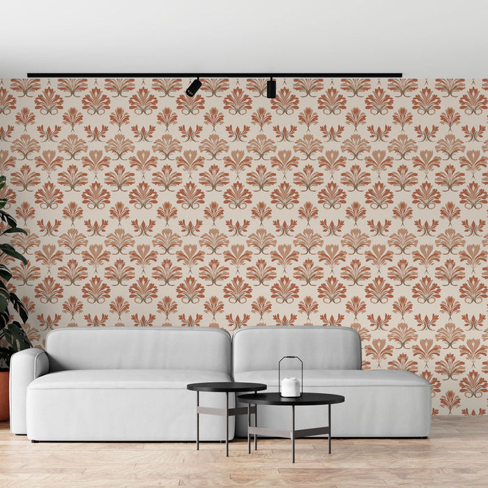 Bloemen Foto Behang | Elegante terracotta patronen op een crème achtergrond
