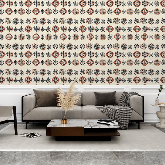 Kukkakuvioinen tapetti | Värikkäitä kukkakuvioita kermavärillisellä taustalla