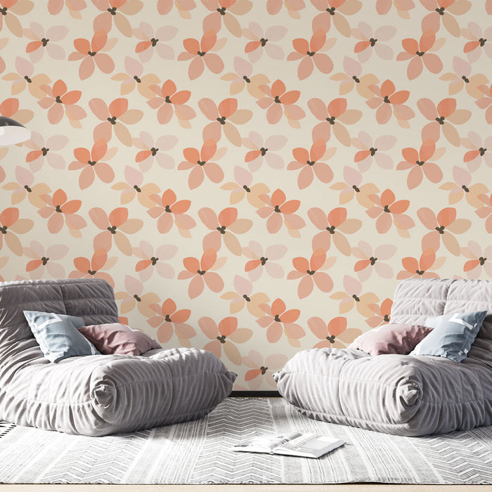 Carta da parati murale floreale | Motivi floreali in tonalità di rosa e beige