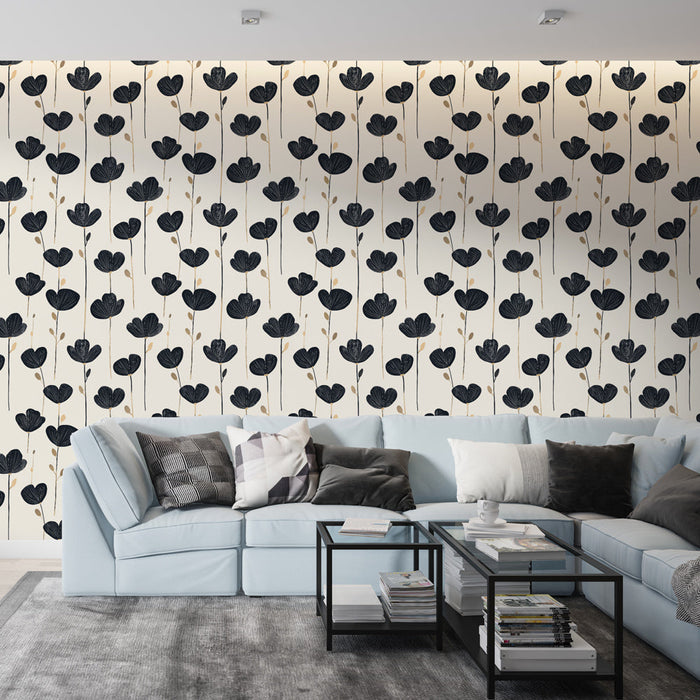 Fototapet cvjetni crni i bež | Stilizirani uzorak cvijeta na svijetloj pozadini