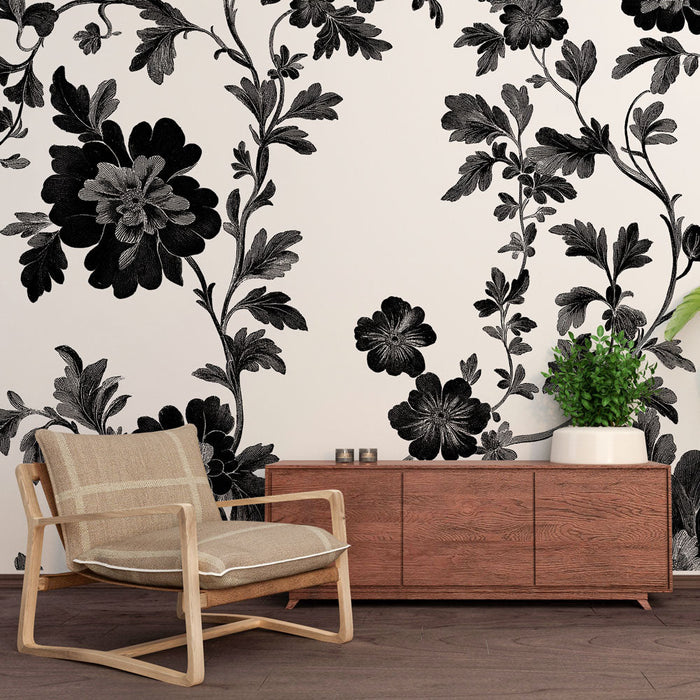 Mural Wallpaper black and white floral | Timeless elegance of botanical patterns