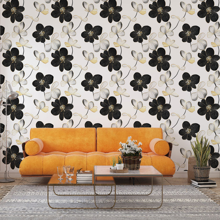 Fototapet blomstret sort og hvid | Elegante og moderne blomstermønstre
