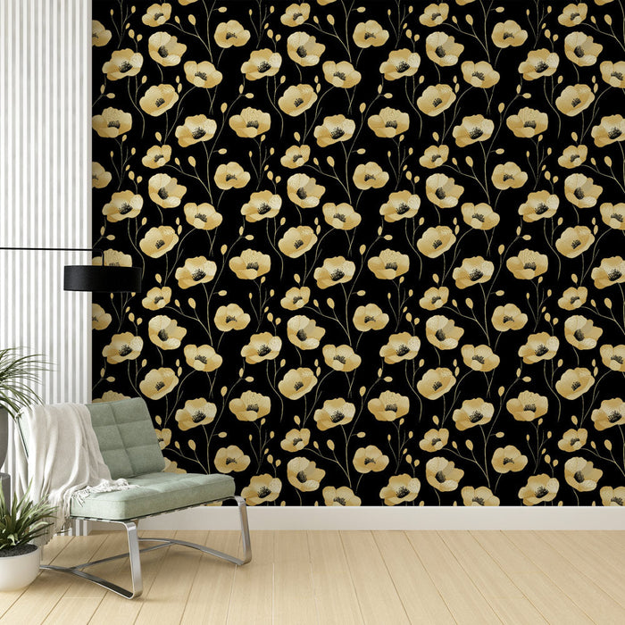 Tapete cvjetni crni i zlatni | Elegantni cvjetovi na tamnoj pozadini