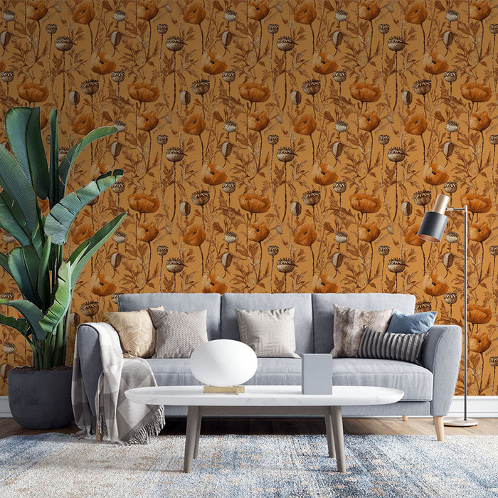 Orange floral wallpaper | Flower patterns on a warm background