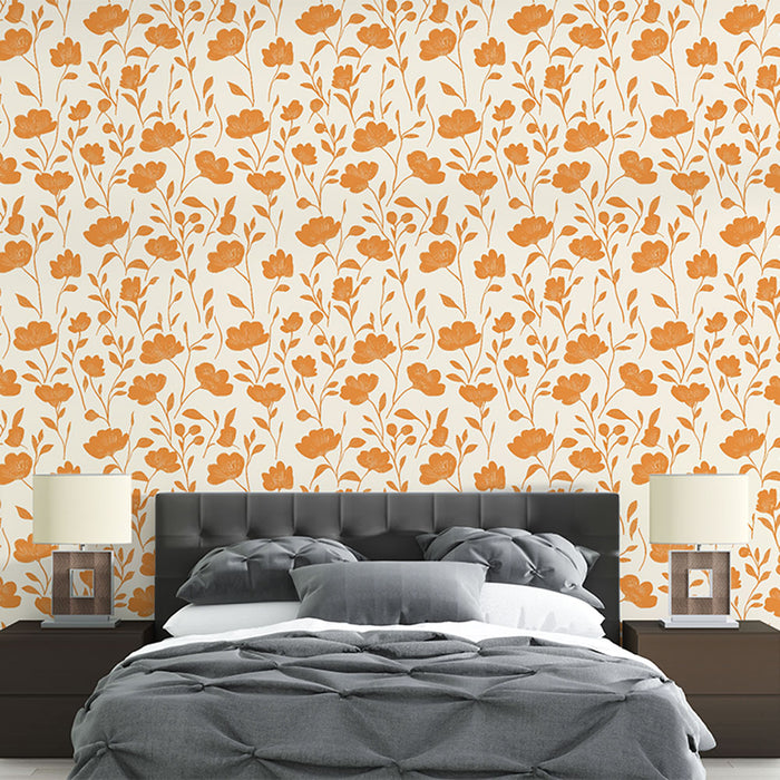 Fototapet cvetlični oranžni | Nežen vzorec stiliziranih cvetov na svetlem ozadju