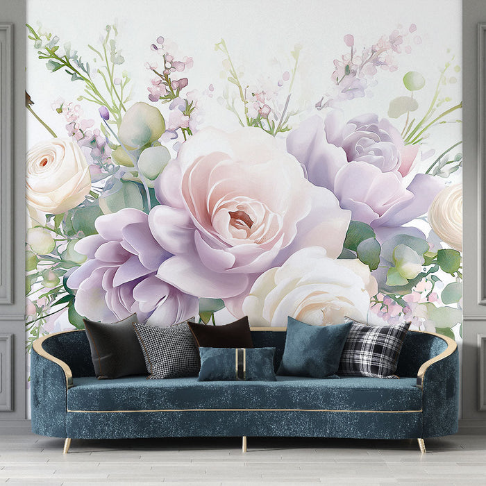 Papel de parede floral pastel | Buquês de flores em tons suaves