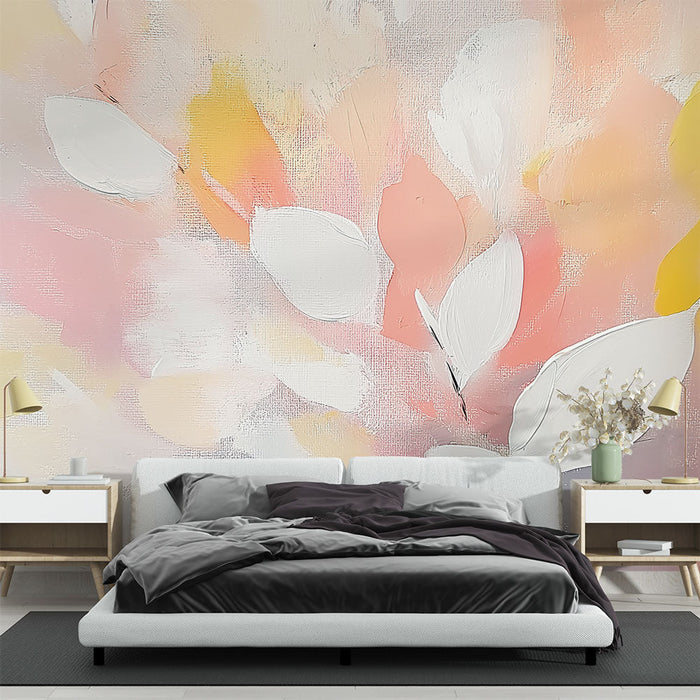 Pastel Çiçekli Duvar Kağıdı | Yumuşak Arka Plan Üzerinde Beyaz Yapraklar