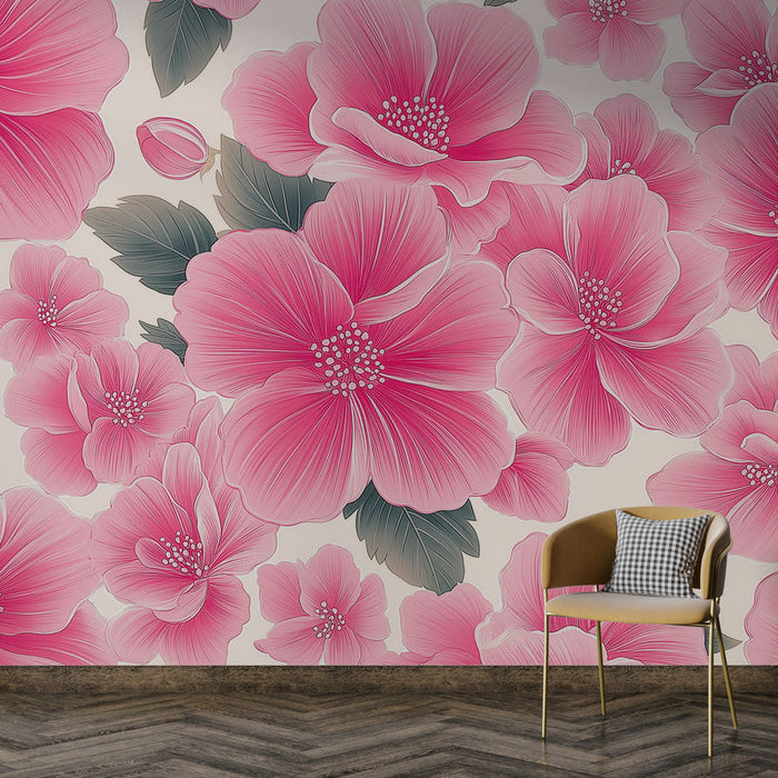 Fototapet | Lyserøde kronblade og sarte blade