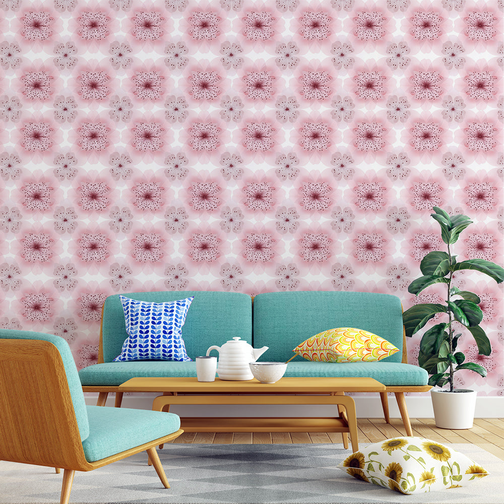 Mural Wallpaper floral rose | Delicate motif of pink flowers on a ligh —  WonderMural, image size:1000x1000