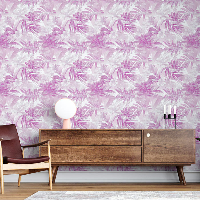 Mural Wallpaper floral rose | Delicate fabric with patterns of pink flowers and leaves