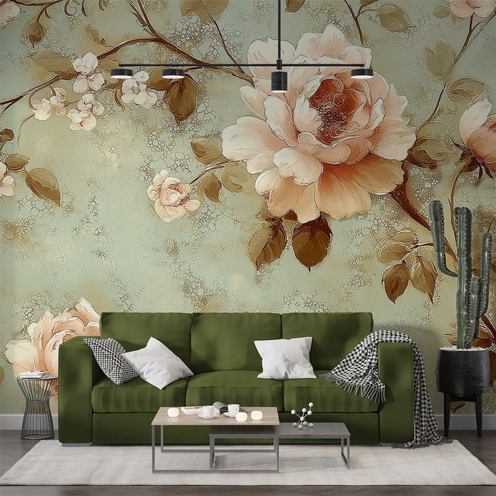 Mural Wallpaper floral | Delicate rose garden on aquatic background