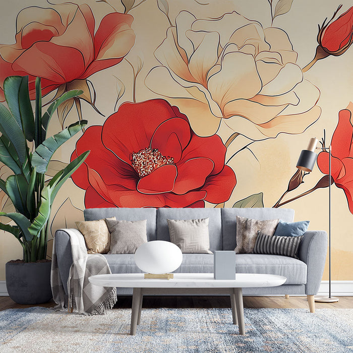 Falfestmény tapéta | Színes rózsák pasztell háttéren