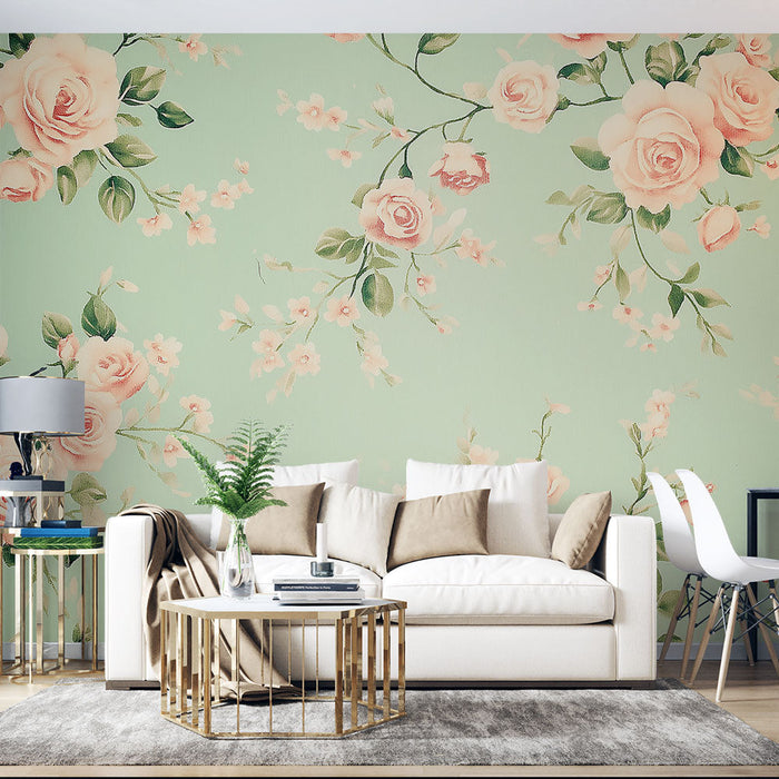 Seinapilt | Õrnad roosid mündirohelisel taustal