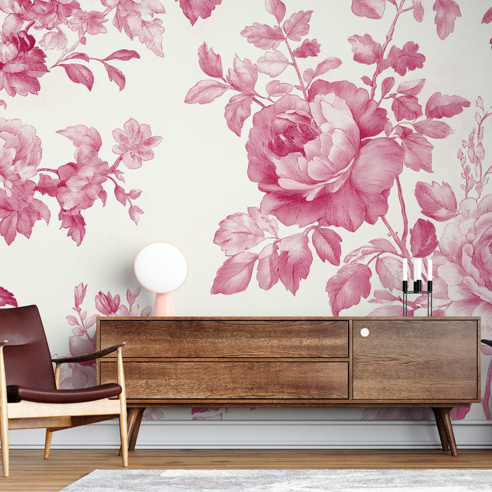 Mural Wallpaper | Roses in Pink and Cream — WonderMural