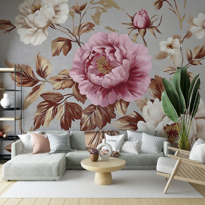 Mural Wallpaper floral | Roses on light background