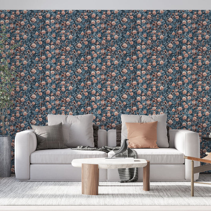 Tapete floral | Ευαίσθητα τριαντάφυλλα σε μπλε ναυτικό φόντο