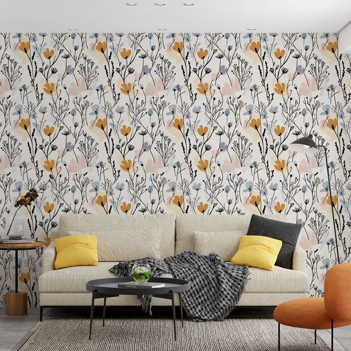 Floral Mural Wallpaper | A delicate pattern of flowers in pastel shades and black stems

Çiçekli Duvar Kağıdı | Pastel tonlarda çiçeklerin narin deseni ve siyah gövdeler