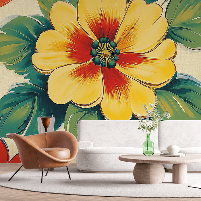 Fargerik Fototapet | Fargerike Mønstre av Blomster og Frodig Løvverk