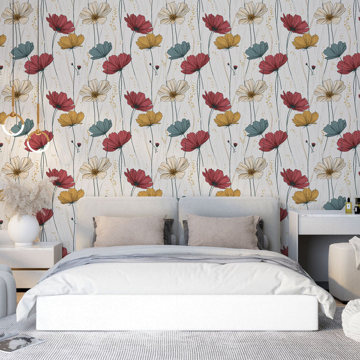 Ταπετσαρία τοιχωμάτων φλοράλ βιντάζ | Απαλό μοτίβο λουλουδιών σε ζεστά χρώματα