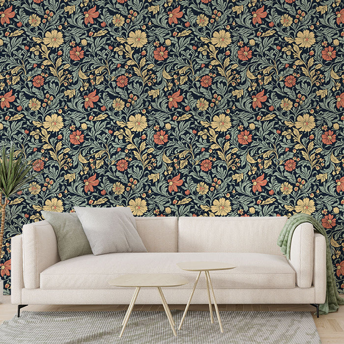 Tapeta vintage z motywem kwiatowym | Wzór kwiatowy na ciemnym tle