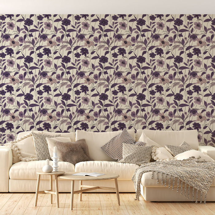 Tapete floral violeta | Padrão delicado de flores em um fundo claro