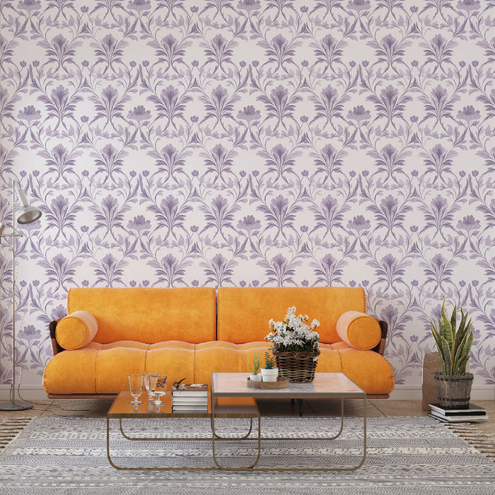 Mural Wallpaper floral violet | Delicate botanical patterns in shades of violet and white