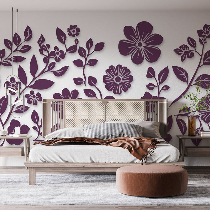 Mural Wallpaper floral | Patterns of flowers and foliage in shades of purple