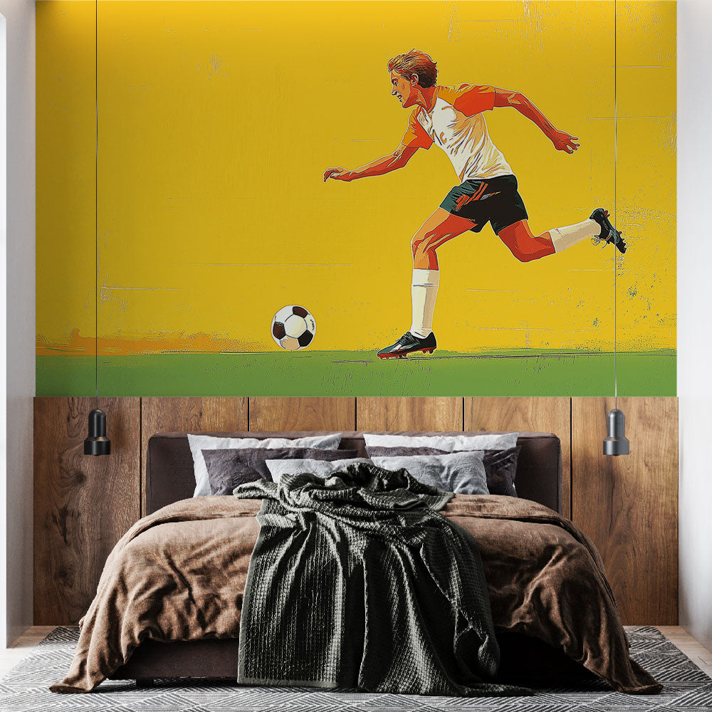 Dynamisch voetbal foto behang | Een speler in actie op een levendige a —  WonderMural, image size:1000x1000