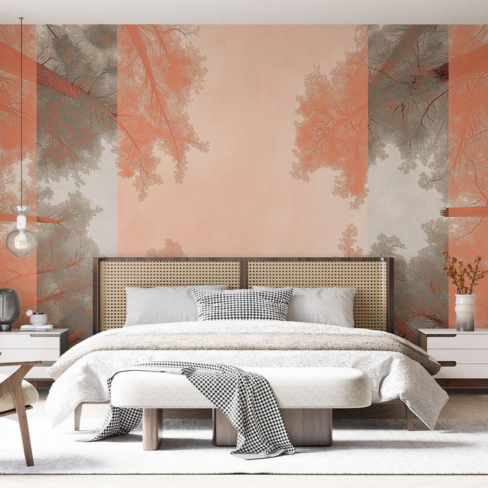 Fototapet abstrakt skov | Udsigt mod himlen med bløde nuancer af orange og grå