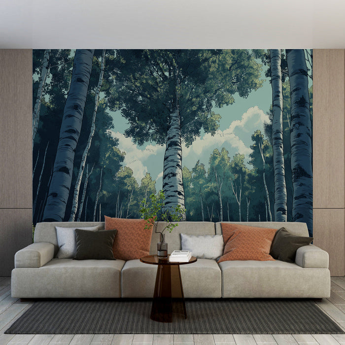 Mural Wallpaper forest | Majestic birch trees in a soothing natural environment