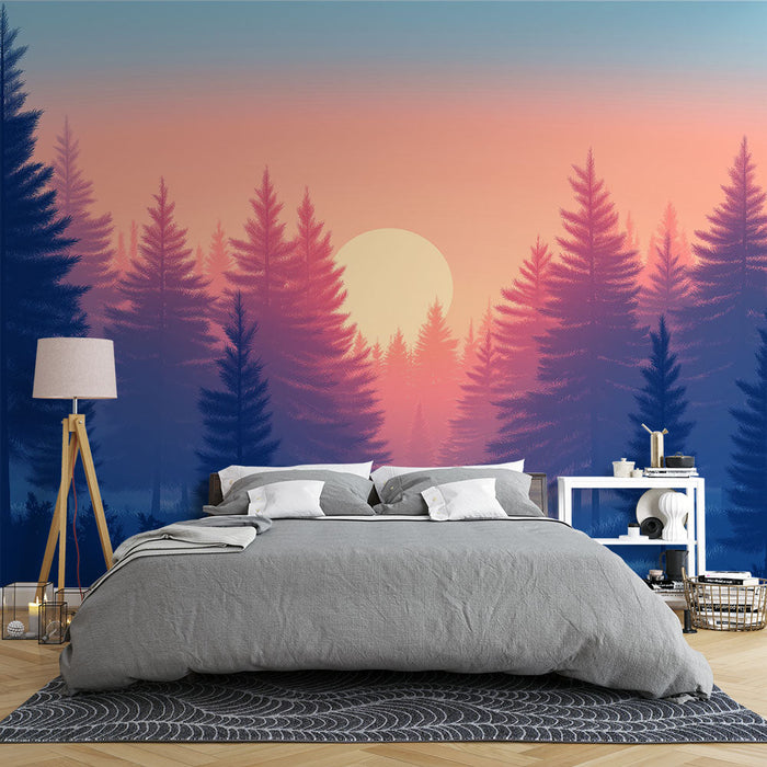 Fototapet skog i skymningen | Naturlandskap med pastell- och mystiska nyanser