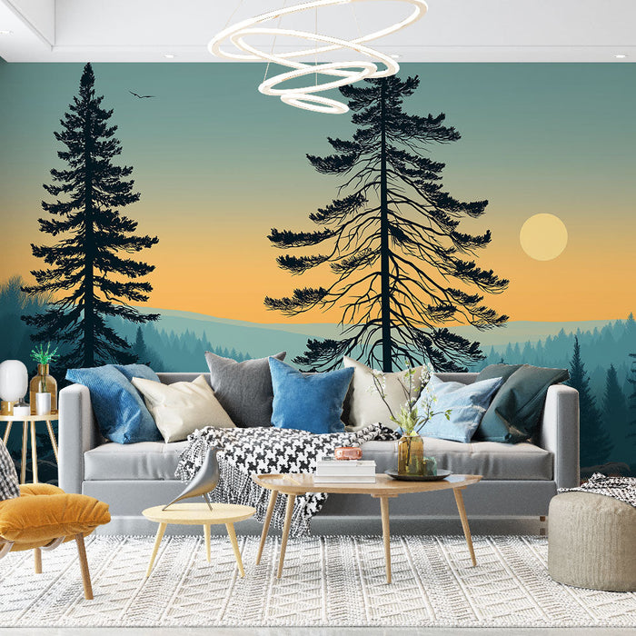 Tapete δάσος τη νύχτα | Σιλουέτες δέντρων ενάντια σε ένα αστερωμένο ουρανό