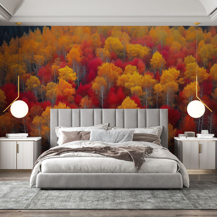 Mural Wallpaper autumn forest | Trees in bright colors of red, orange, and yellow